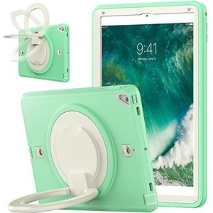 Beschermhoesje voor iPad 9.7, 2018, iPad 6e generatie, bescherming/2017, iPad 5e generatie, complete behuizing met 360 draaibare standaard/schouderriem voor iPad 9.7 (groen)