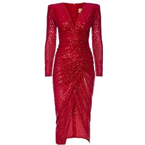 Swing Fashion Midijurk voor dames, elegante jurk, feestelijke jurk, feestjurk, avondjurk, bruiloftsjurk, baljurk, lange mouwen, jurk met pailletten, rood, maat 40 (L), rood, 40