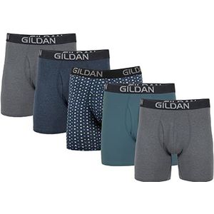 Gildan Heren boxershorts, katoen, stretch, multipack retroshorts (verpakking van 5 stuks), Hthr Donkergrijs/Hthr Marineblauw/Vormen/Blauw (5-pack), XL