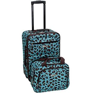 Rockland Mode Softside rechtopstaande bagageset, Blauw Luipaard, 2-Piece Set (14/19), Mode Softside rechtopstaande bagageset
