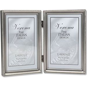 Lawrence Frames Antiek tinnen 4x6 scharnierend dubbele fotolijst - kraal grens ontwerp
