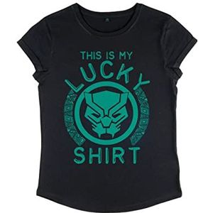 Marvel Avengers Classic Lucky Panther T-shirt voor dames, met opgerolde mouwen, zwart, L
