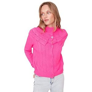 Trendyol Dames V-hals Plain Regular Cardigan Sweater, Roze, L, roze, L