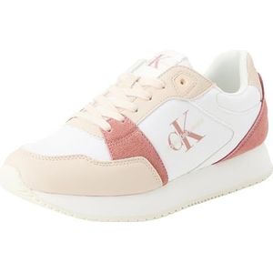 Calvin Klein Jeans Dames Runner Low LACE Mix ML BTW Sneaker, helder wit/fluisterend roze, 40 EU, Helder Wit Fluister Roze, 40 EU