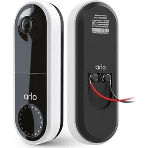 Arlo Essential bedrade video deurbel met camera, directe mobiele oproep, 1080p HD, 180˚ nachtzicht, sirene, bewegingsdetectie, 2-weg-audio, incl. proefp. Arlo Secure, 1 deurbel, wit