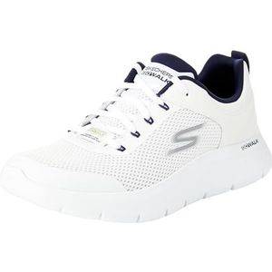 Skechers Heren GO Walk Flex Independent Sneakers, wit en marine synthetisch/textiel, 11 UK, Wit en Navy Synthetisch Textiel, 46 EU