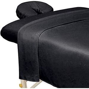 ForPro Premium microvezel 3-delige massageset voor massagetafels, inclusief plat laken, hoeslaken en hoeslaken voor gezichtssteun, zwart