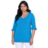 Ulla Popken - Trui - Azuur - V-hals - Halve Mouw