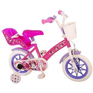 albri Kinderen, 12 inch Minnie fiets met zijdelingse stabilisatoren en poppenhouders, roze, klein