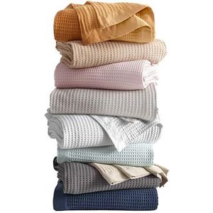 Great Bay Home 100% katoenen wafelgeweven lichtblauwe beddeken. Super zachte, getextureerde deken voor het hele seizoen. Volledige queensize deken voor bed of bank (volledig/koningin, lichtblauw)