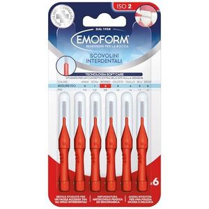 Interdentale borstel Emoform rood, 6 stuks met SoftCare-technologie voor een extra zacht contact met het tandvlees dankzij zachte haren, antislip handgreep met kap voor mondhygiëne
