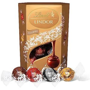 Lindt LINDOR Assorted 200 gram | Gemixt | 16 zacht smeltende chocolade bonbons | Melkchocolade, witte chocolade, pure chocolade en melkchocolade hazelnoot