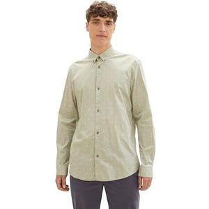 TOM TAILOR Denim Slim fit herenhemd met patroon, 36196 - Green Mini Geometrische Print, XL