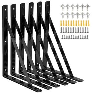 Plankbeugels - Zwart - 12 x 8 inch - 6 Stuks - Zware Wandplankbeugels met 90 Graden Driehoek