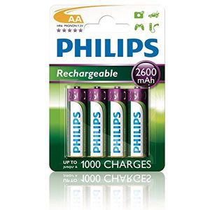Philips Oplaadbare Batterijen AA - HR6 - NiMH Batterijen - 2600 mAh - 4 Stuks