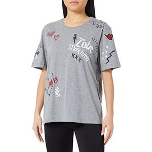 Love Moschino Dames Oversize Fit Short-Sleeved with Love & Sketches Prints and Borduurwerk T-Shirt, Medium Melange Gray, 40