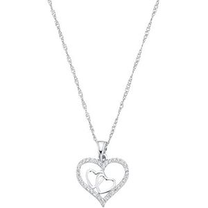 Amor collier met hanger 925 sterling zilveren dames collier, met cubic zirkonia synth., 42 cm, zilver, hart, Wordt geleverd in sieraden geschenkverpakking, 9188345