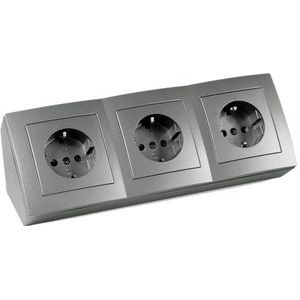 MC POWER Flair Stopcontactdoos, onderbouwcontactdoos, 3-voudige geaarde contactdoos, 15 cm kabel met kroonklem, 250 V ~ / 16 A, opbouwbouw, antraciet, mat