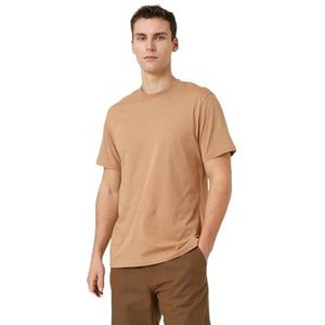 Koton Basic T-shirt voor heren, ronde hals, korte mouwen, beige (057), XXL