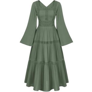 Scarlet Darkness Women Medieval Dress Renaissance Long Bell Sleeve Maxi Dresses Light Green S