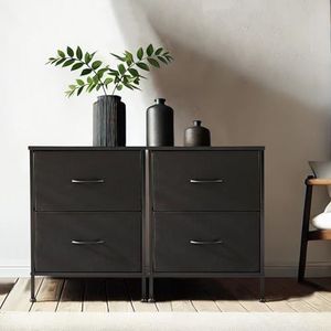 DUMOS Commode voor slaapkamer met stoffen laden hoge organizer voor kleding kast kinderkamer opbergtoren met kast metalen frame houten plaat licht