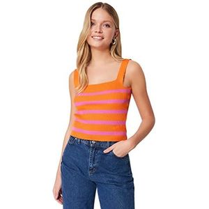 Trendyol Dames Regular Fit Basic Ronde Hals Geweven Blouse Shirt, Oranje, S