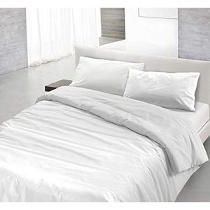 Italian Bed Linen Natuurlijke kleur Dekbedovertrek Set met Doubleface Effen Kleur Tas Sheet en Kussensloop, 100% Katoen, Wit wit, enkel