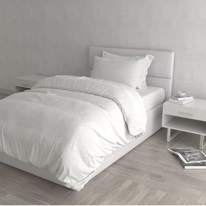 Italian Bed Linen Natuurlijke kleur Dekbedovertrek Set met Doubleface Effen Kleur Tas Sheet en Kussensloop, 100% Katoen, Wit wit, enkel