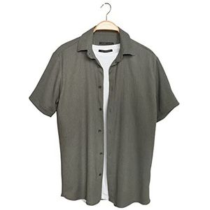 Trendyol Heren Man Regular Fit Basic kraag gebreid shirt, Kaki, M