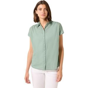 Cecil - Damesblouse - Matcha Green - Katoen - Hemdkraag - Dropped Schouder - Afgeronde Zoom