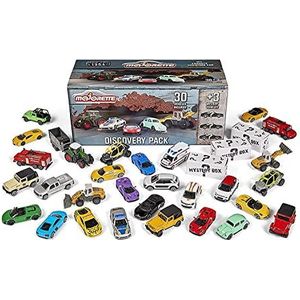 Majorette 30 + 3 set, bevat 20 speelgoedauto's, 10 premium auto's, 3 speciale voertuigen, VW kevers, Lamborghini, Porsche, Mercedes, Reno, Audi, 1:64, 7,5 cm, incl. gereedschapskist als opbergdoos