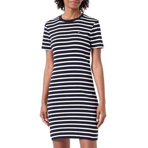 Tommy Hilfiger Dames nieuwe Cody STR slanke korte DRS SS bodycon jurk, Bretonse ecru/Desert Sky, XXS, Bretonse Ecru/Woestijnhemel, XXS