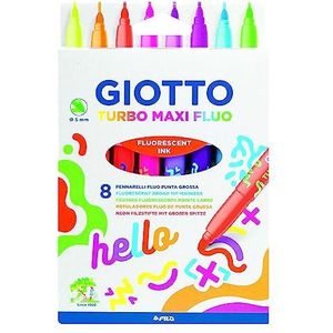 Giotto Turbo Maxi viltstift met fluorescerende inktvezelpunt, brede punt, 5 mm vulling, verschillende kleuren, 8 stuks
