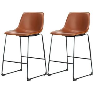 SURFOU Barkruk met rugleuning, set van 2, barstoel, keukenkruk met metalen frame, kunstleer, vintage bruin, mid-century-moderne stijl, 66 cm hoog, huisbar, keuken, eetkamer, eenvoudige montage