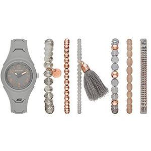 Skechers Horloge voor dames, Quartz uurwerk met siliconen, polyurethaan, lederen of roestvrij stalen band,Set van grijs en roségoudkleur,38MM