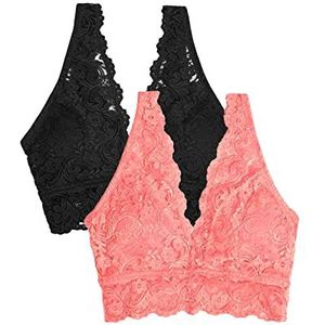 Smart & Sexy Dames Signature Lace Deep V Bralette 2-pack Plungebeha, perzikkleuren/zwart, X-Large
