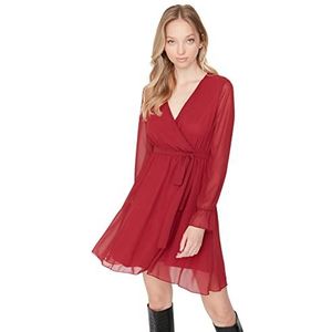 TRENDYOL Dames Midi Ruffle Hem Fitted Dress, bordeaux, 34