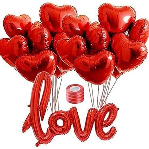 Lumeiy Love Ballonnen Kit - 21 stuks rode liefdesballonnen, hartfolie ballonnen met linten voor Valentijnsdag, bruiloft, verjaardag, bruid, babyshower, jubileumfeestdecoraties