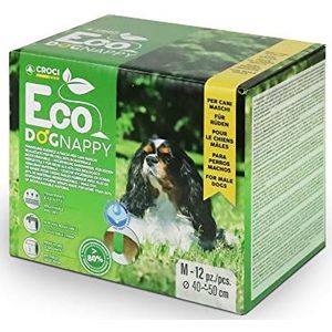 Croci Eco Dog Nappy Hondenluiers, biologisch afbreekbaar, hondenonderbroek voor planten, toiletluier voor mannelijke honden, geurloos, gebruik en gooien, 12 stuks, maat M, 40 tot 50 cm