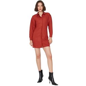 TRENDYOL Dames mini-blousejurk regular fit geweven stof jurk, Tegels., 42