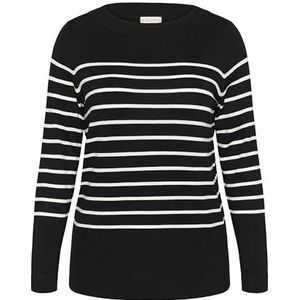 Kaffe Curve Plus Size Damestrui, Boatnek, Striped, Regular Fit, Lange Mouwen, Black W. Chalk Stripe, S grote maten