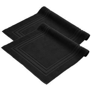 Komfortec Badmatset 2-delig, badstof, douchemat, wasbare douchemat en badmat, 600 g/m² & 100% katoen, absorberend en sneldrogend, 50 x 70 cm, zwart
