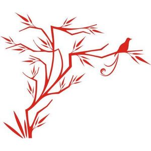 Indigos muurtattoo/muursticker - F85 abstract design/mooie Aziatische boom met kleine bladeren en een vogel