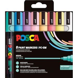 Uni-Ball 182552 - POSCA Marker Set, 8 acrylstiften PC-5M, permanente marker 1,8-2,5 mm ronde punt