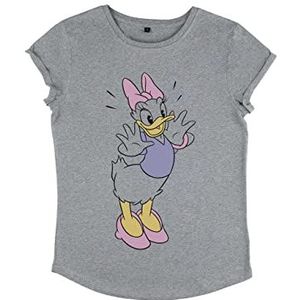 Disney Classics Women's Mickey Classic Vintage Daisy Organic Roll Sleeve T-Shirt, Melange Grey, S, grijs (melange grey), S