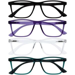 OPULIZE NYX Blauwlichtfilterbril Dames/Heren - niet-verblindend UV400, veerscharnier, tegen vermoeidheid - 4 Stuks - Rechthoekig montuur - Zwart Paars Transparant Turkoois