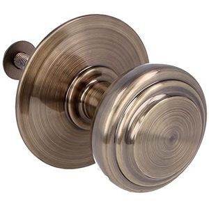 Amig Deurknop, model 15, van massief messing, gesneden, met lederen afwerking voor buitendeuren, greepdiameter Ø 70 mm, hoogte 77 mm, inclusief schroef en bevestigingsmoer