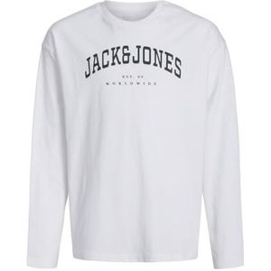 JACK&JONES JUNIOR JJECALEB Varsity Tee LS O-Neck SN MNI, wit/pasvorm: los, 128 cm