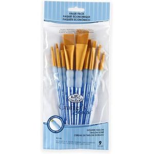 Royal en Langnickel Crafter's Choice Flat Taklon Variety Brush Set - Goud (Pack van 9)