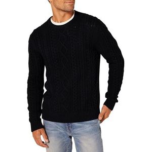 Amazon Essentials Lange mouw 100% Katoen Visser Kabel Crewneck Trui, Zwart, XXL